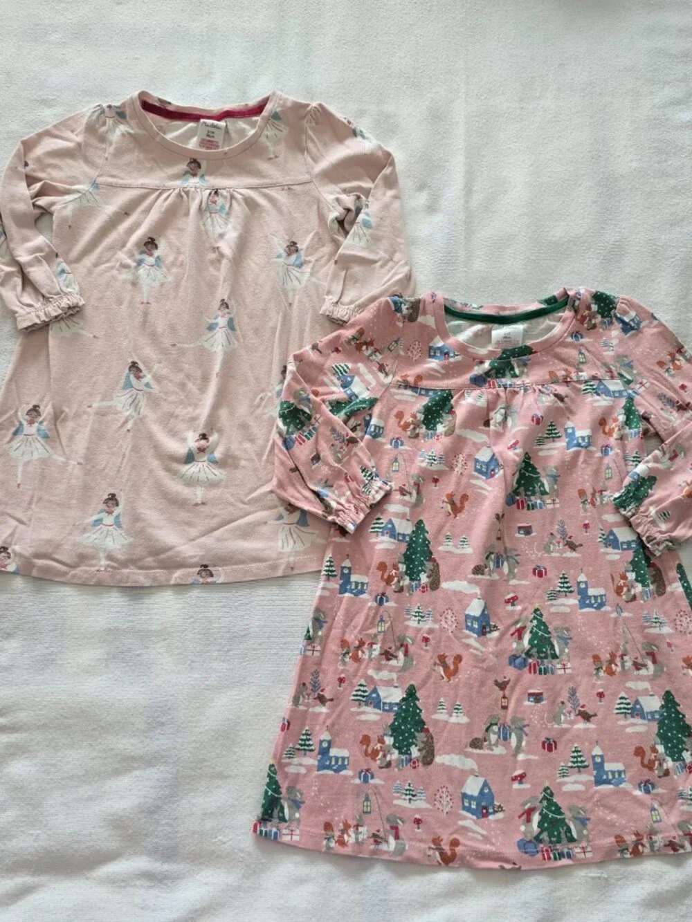 2-3Y Girls Mini Boden Long Sleeve Nightgown Bundle (Winter Village and Ballerina
